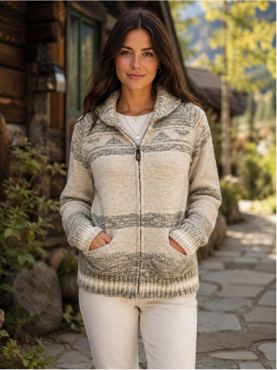 Triple Five Soul Sweaters - Triple Five Soul Women M Fair Isle Zip Cardigan Vintage Y2K Nordic Cream Sweater